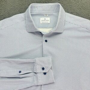 Emanuel Berg Modern Fit Blue White Geometric Pattern Dress Shirt XL